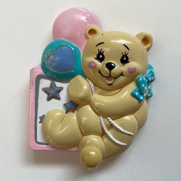 Vintage Teddy Bear w Balloons Plastic Hooks, Newborn Baby Nursery, Kids Bedroom - Picture 4 of 8